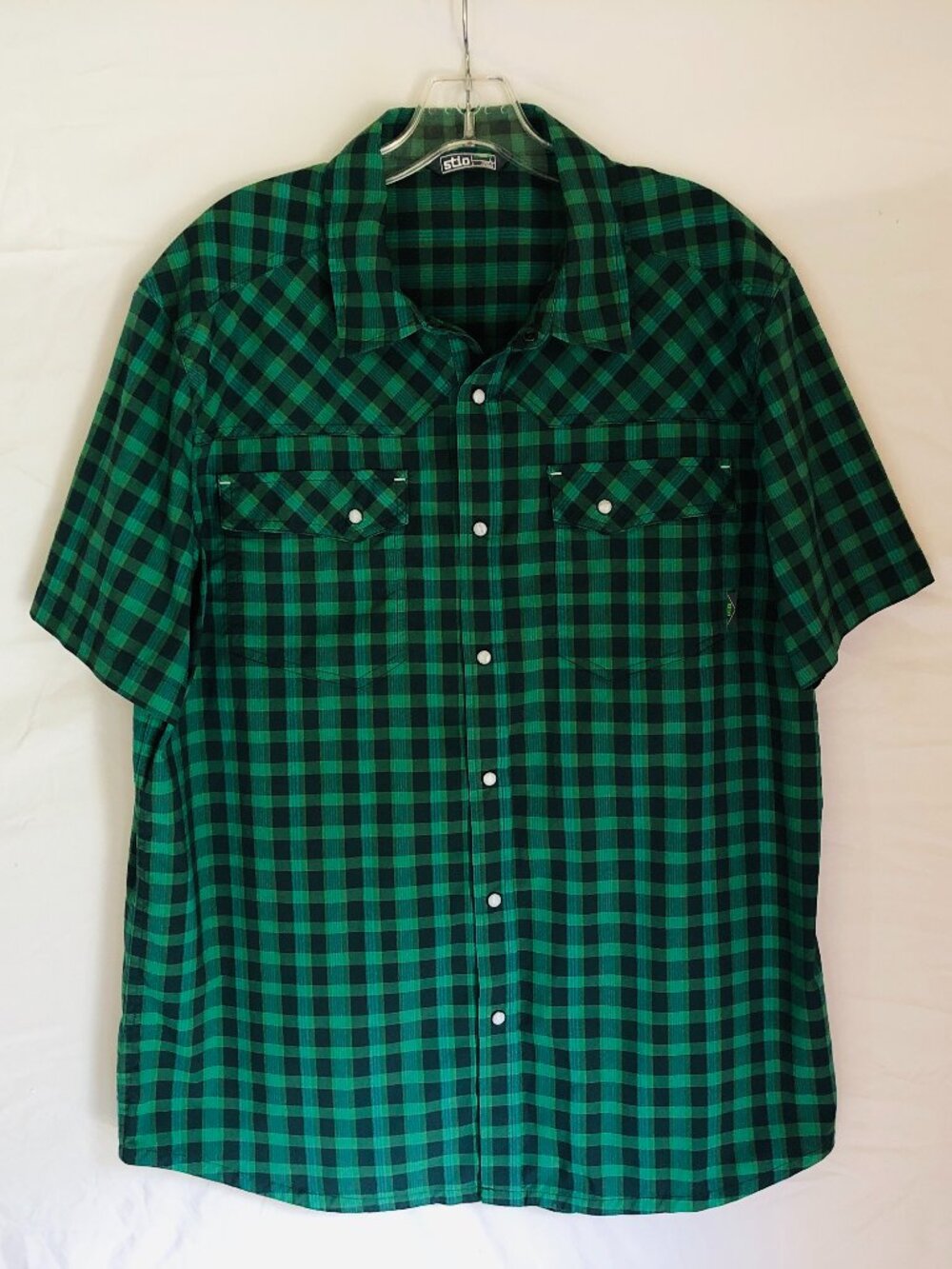 Stio Men's Size Large Pearl Snap Green Plaid Western Shirt